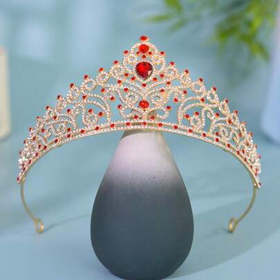 Baroque Elegant Princess Crown Headband, Sparkling Heart-Shaped Rhinestone Hair Accessory For Women