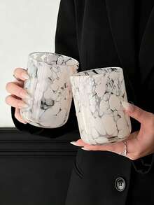 1个扎染粉白波点玻璃杯，独特创意拿铁/牛奶/果汁杯，复古北欧风格，适用于餐厅、客厅、咖啡馆、派对等场合。 - 彩色 - 查看 5