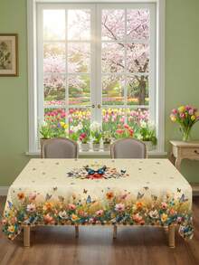 1 pieza - Mantel de estilo vintage con estampado de abeja y flores con ribete de encaje, estampado de acuarela de abeja, girasol, narciso, flores silvestres, mantel de poliéster impermeable, lavable para decoración de restaurante, primavera en el hogar y fiesta del Día de la Madre - Multicolor - Ver 23