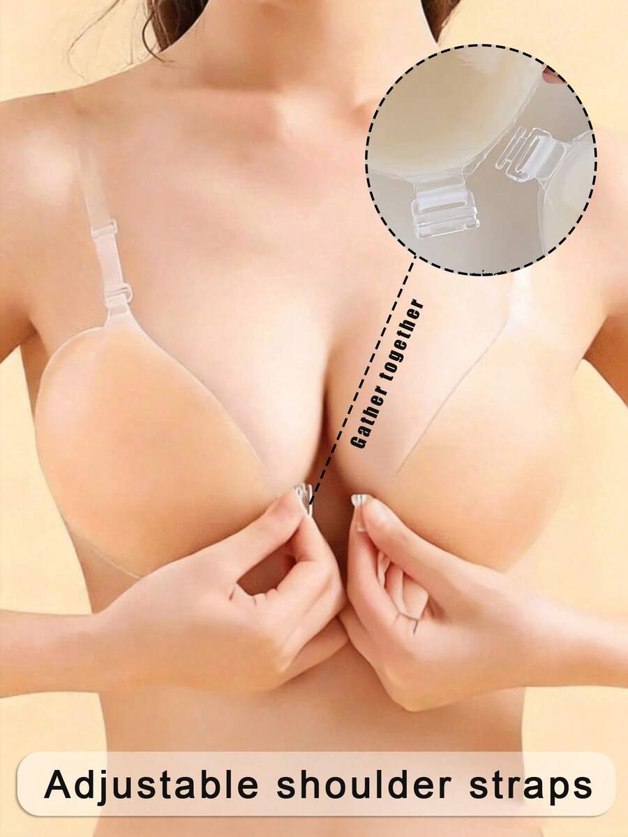 Silicone Bra With Thick Straps, Invisible Push-Up Bra, Waterproof & Skin-Friendly For Women - Beige - View 1