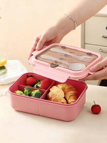 1 pièce Boîte à lunch Bento portable avec ustensiles, micro-ondes, design à 3 compartiments, convient pour le bureau, l'extérieur, l'école, le pique-nique, la rentrée scolaire - Multicolore - Voir 4