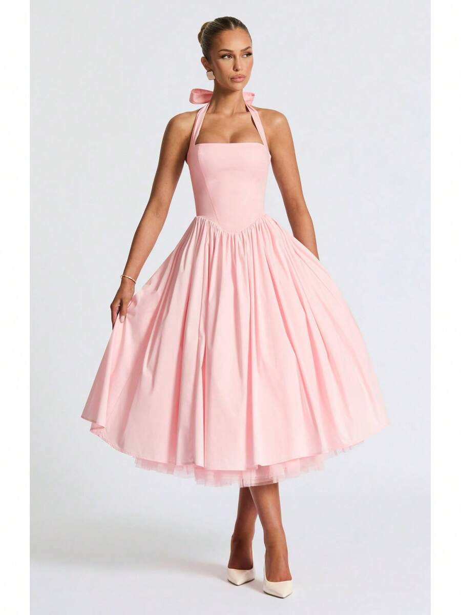 2026 New Women Dress European American Style Puffy Skirt Evening Gown Popular Lace-Up Dress Women Clothing For Party Date - 粉紅色 - 查看 1
