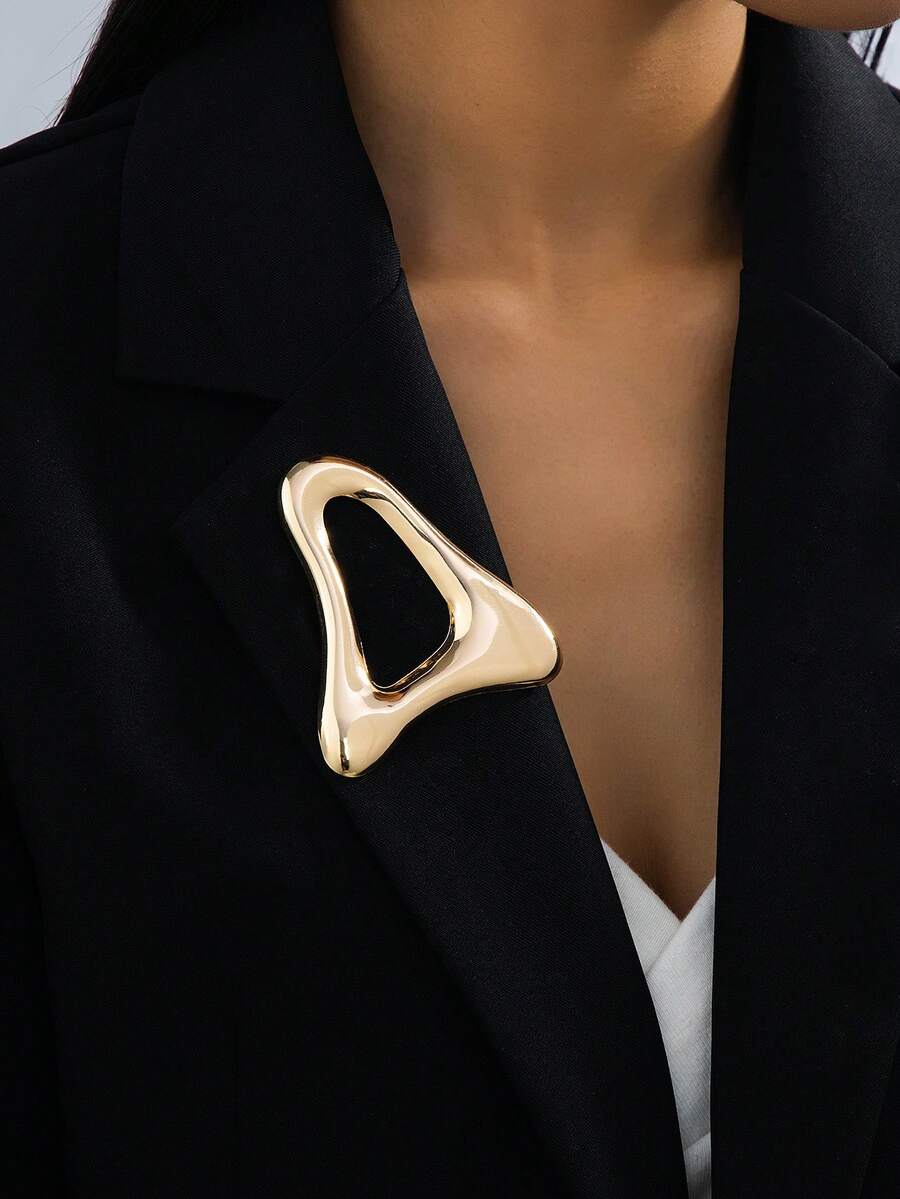1pc Casual Geometric Pattern Exaggerated Minimalist Brooch For Women, Suitable For Daily Commute, Gift, Street Style And Travel - Golden - View 1