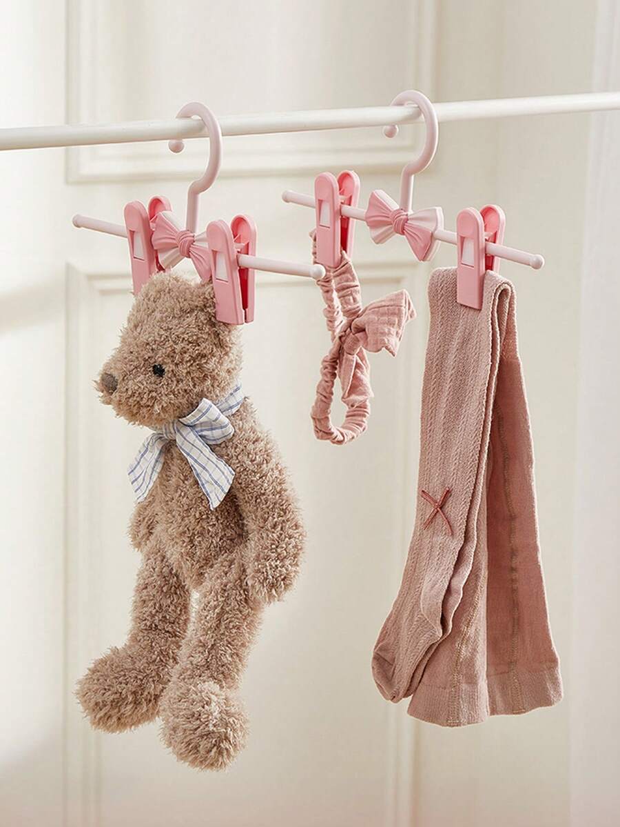 迷你防滑衣架，可调节弹力防皱裤架，家用防滑晾衣架。收纳整理，家居生活，方便实用。 - 粉色 - 查看 1