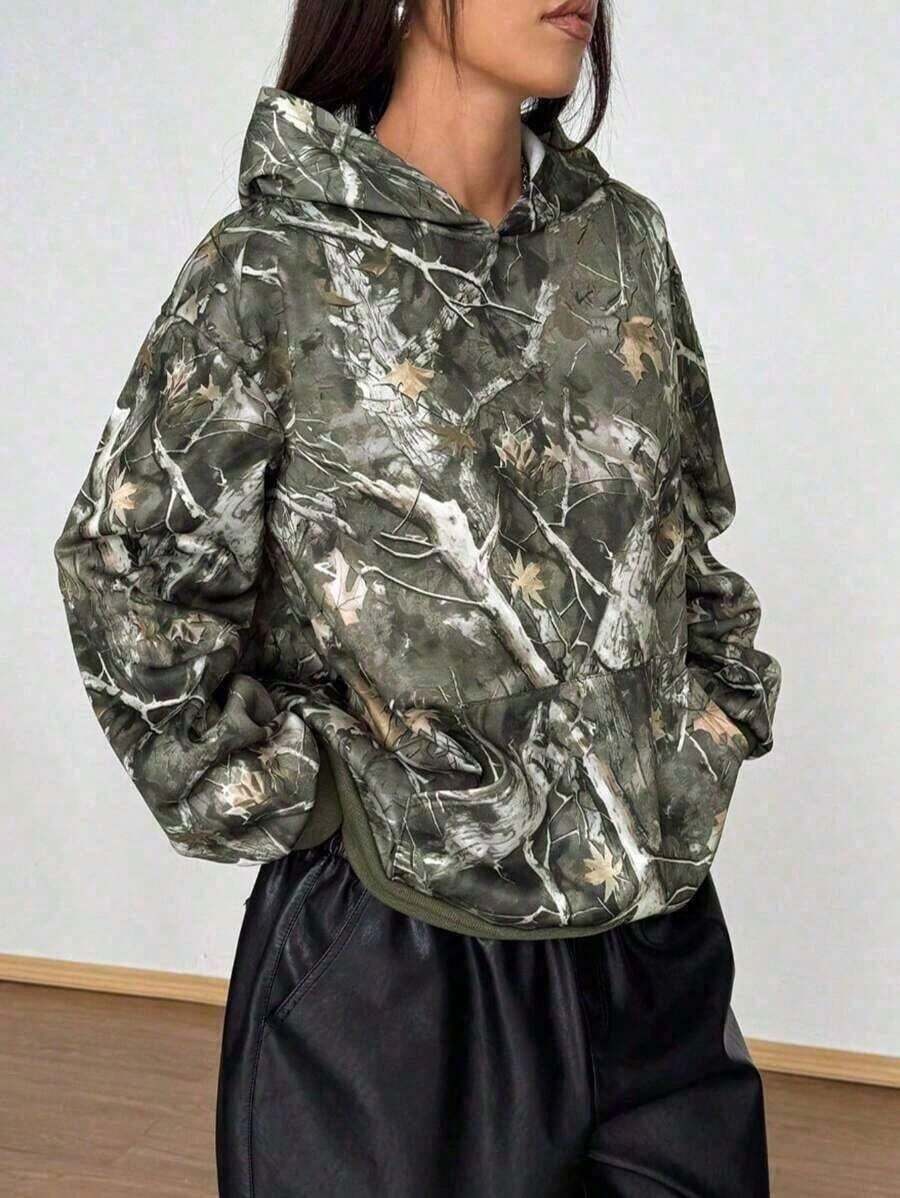2026 New High Quality Camouflage Hoodie American Street Harajuku Retro Casual Loose Y2k Hoodie Winter Clothes Women Sweatshirt All Over Print Casual Pocket Drawstring Home - 深灰色 - 查看 1