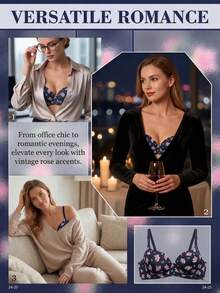 1pc Women's Comfortable Printed Soft Cup Wireless Bra - Royal Blue - View 5