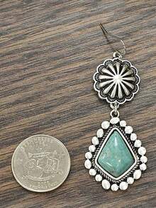 1 Pair Bohemian Style Vintage Daisy & Turquoise Teardrop Earrings, Bridal Wedding Jewelry - Multicolor - View 3