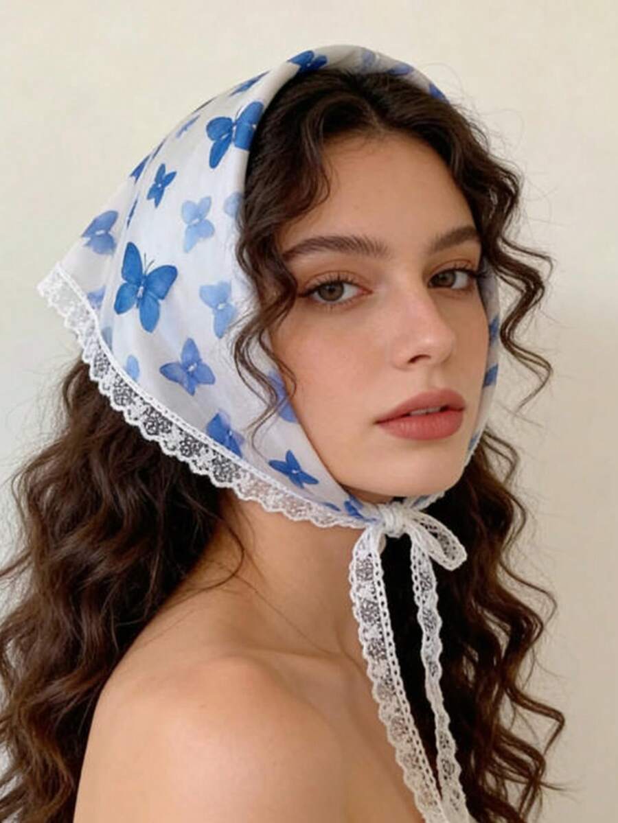 1件 2026 春季新款蕾丝三角发带，女士夏季百搭白色蕾丝缎带发箍，乡村风格法式头饰 - 多色B - 查看 1