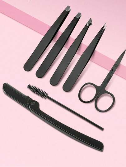 7Pcs Professional Eyebrow Grooming Kit, Stainless Steel Eyebrow Hair Removal & Trimming Tools Set With Razor, Scissors, Brush, Tweezers & Pliers, For Salon, Spa, Home, Travel, Dorm, Gift For Women, Men, Beginners, Stylists, Christmas, Birthday, Valentine's Day.