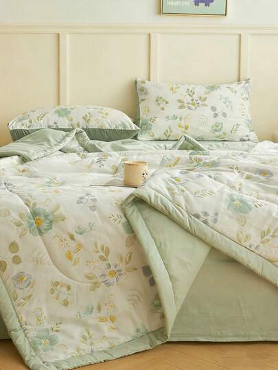 1件柔软绗缝毯，轻薄夏季被子，时尚印花毯，花卉图案，适合家居卧室装饰、婚礼、情人节、复活节、母亲节等各种场合，四季皆宜。