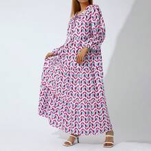 European And American Plus Size Women Loose Fit Bohemian Round Neck Lantern Sleeve Sweet Girl Dress Summer Casual Beach Party Mini Dress - Kim cương đỏ - Xem 10