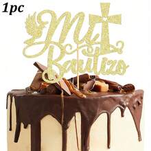 1pc/3pcs/6pcs Glitter Communion Cake Decorations, Baptism Party Cake Decor - Multicolor - View 11