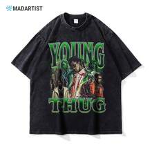 Nueva y moderna camiseta popular de MADARTIST, el rapero Young , con efecto desgastado, estilo retro americano de hip-hop, de manga corta. - 1 - Ver 3