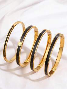 4pcs Unique Fashionable Stainless Steel Bangle Bracelets, Suitable For Daily Wear, Jewelry Gift For Mom, Girlfriend - Style 1 - View 8