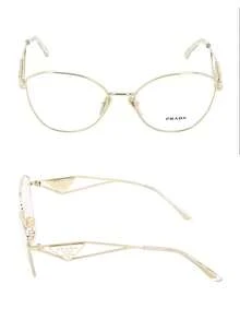 Prada 1 Pair GUCCI Transparent Square Decorative Fashion Glasses, Inlaid With Gold Metal Frames And Artistic Landscape Patterns, Suitable For Reading, Entertainment, Computer Use, School And Daily Decoration - Gold - View 7