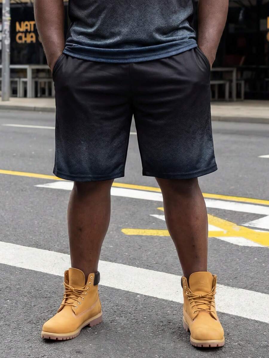 Plus Size Ice Silk Shorts, Fashionable Printed Casual Bermuda Shorts, Suitable For Summer - Black - View 1