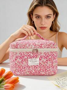 Set de 3/1 bolsa de cosméticos acolchada con estampado, bolsa de aseo de viaje ligera, organizador de maquillaje de gran capacidad y múltiples funciones con cierre de cremallera, para mujeres, niñas, uso doméstico, viajes, vacaciones y escuela, regalo para mujeres, Día de San Valentín, Día de la Madre, estuche de maquillaje de viaje, bolsa para brochas de maquillaje, contenedor de maquillaje, bolsa de cosméticos, accesorios para mujeres, artículos de viaje, bolsa de maquillaje, regreso a la escuela, bolsa de cuidado de la piel, decoración del hogar, regalo para dama de honor, regalo para mamá, regalo de cumpleaños, regalo para maestros, regalo para amigos, regalo de regreso a la escuela, artículos esenciales para cruceros, suministros para dormitorio - Multicolor - Ver 1