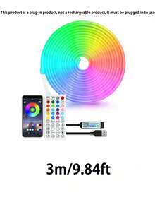1pc Neon Light Strip, LED Light Bar, App Controlled, Comes With 44-Key Remote, Music Sync, Flexible DIY Design, Suitable For Bedroom, Living Room, Game Room, Party Decor, Holiday & Christmas Decor - Multicolor - View 12