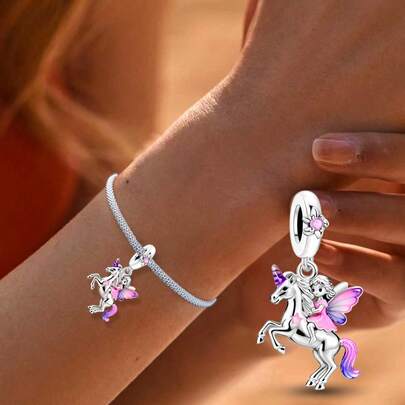1 mặt dây chuyền hình ngựa cầu vồng bằng bạc Sterling 925, thích hợp để làm vòng tay, dây chuyền, trang sức DIY và trang trí hàng ngày cho nữ, phụ kiện dành cho bé gái.