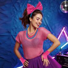 4pcs Retro Bow Headband, Necklace, Wristband Set, Disco Neon Party Carnival 80s Costume - Multicolor - View 3