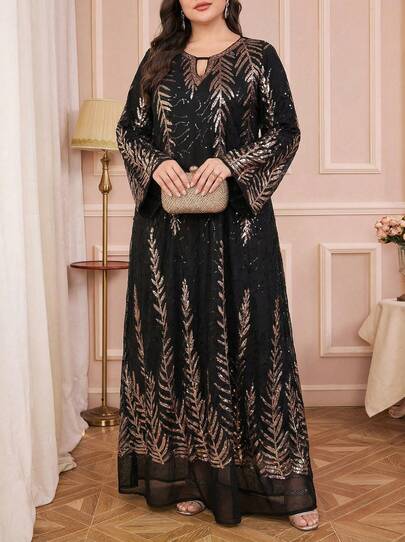 Solessence Plus Size Women Elegant Sparkly Arabic Style Long Dress