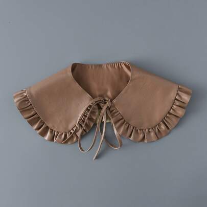 新款秋冬时尚彼得潘领仿领，带荷叶边和系带，皮革披肩