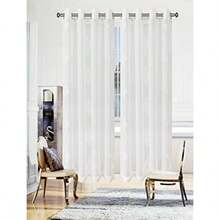 Superior Quality Lightweight Embroidered Damask Sheer Stainless Grommets Window Treatment Curtain Panel Set of 2 52" x 108" - White - Blanco - Ver 5