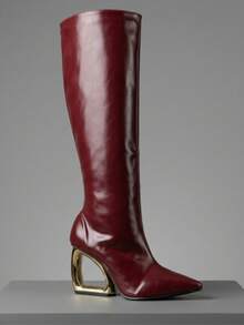 Women's High-Top Boot With Medium Geometric Gold Heel And Metal Metal Heel, Autumn/Winter Festival 2026 - Gỗ đỏ - Xem 5