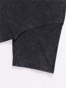 Men's Printed Pattern Washed T-Shirt - Casual Loose Summer T-Shirt With Star And Flame Design, Adult Brown 100% Pure Cotton Round Neck Shirt, Breathable T-Shirt |     Avant-Garde Casual Wear |     100% Pure Cotton Printed T-Shirt New Casual T-Shirts For Men And Women Anti-Wrinkle Cotton T-Shirt - Black - View 4