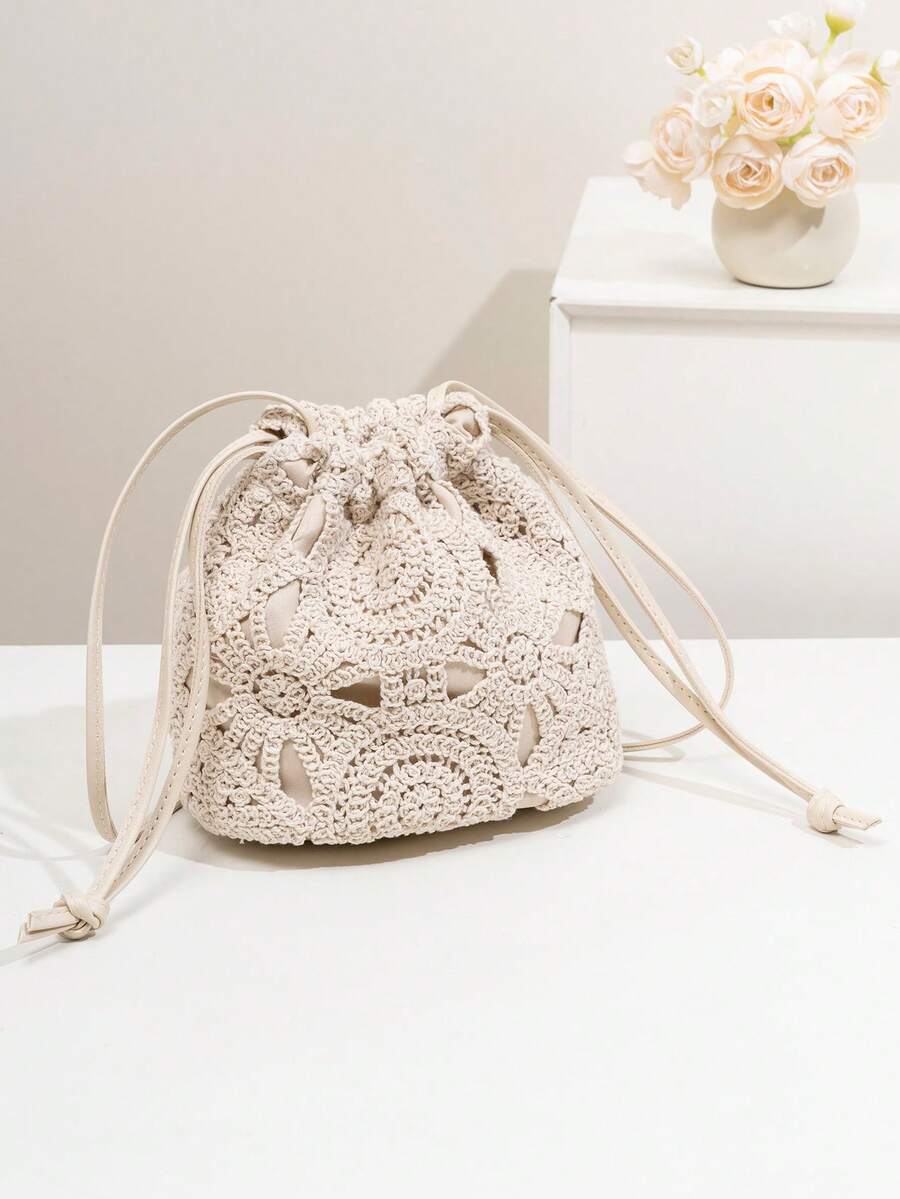 Mini New Fashion Drawstring Bucket Bag, Beach Bag - Beige - View 1