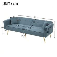 Sofa Bed With Adjustable Incline, Gold Legs, Cushions And Side Storage Pockets - Navy Blue - View 7