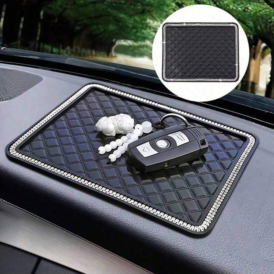 1pc Shiny Creative Car Phone Navigation Dashboard Anti-Slip Mat, Washable, Suitable For Dashboard, Desk, Car Interior Accessories - A - View 1