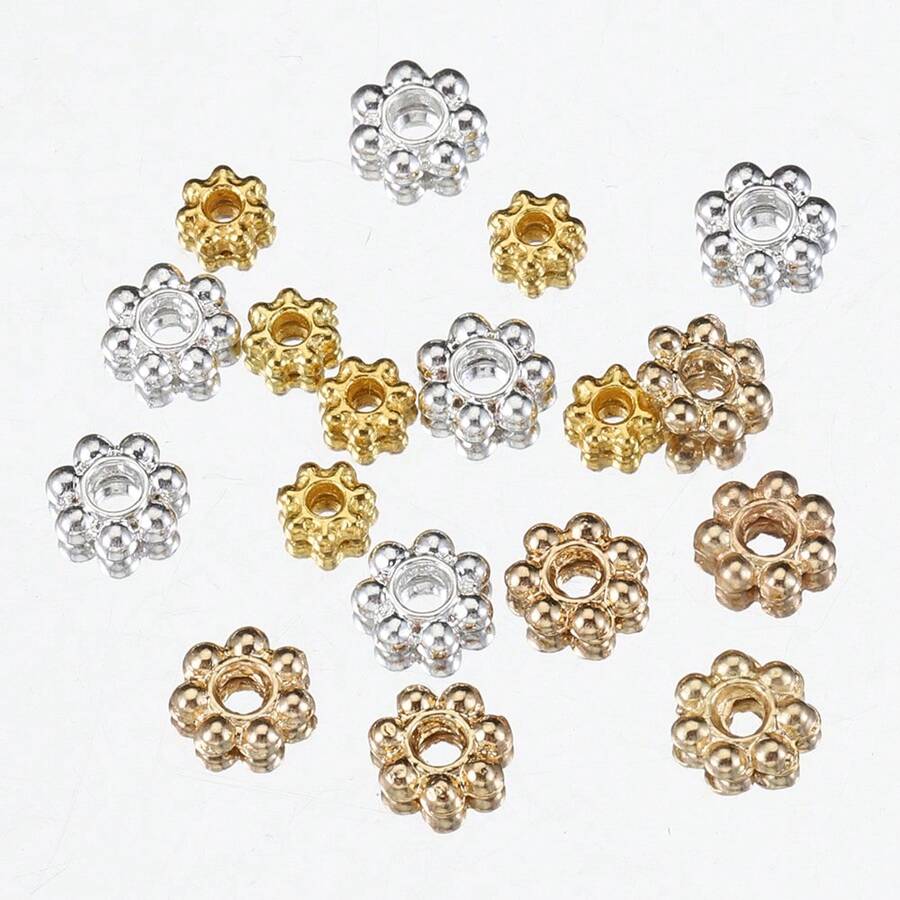50 piezas de cuentas espaciadoras de cobre con forma de copo de nieve, cuentas espaciadoras con forma de flor para hacer collares, pulseras y joyería DIY