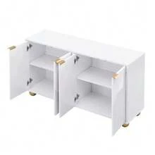Sideboard With Four Molded Doors, Adjustable Interior Shelves, Metal Handles And Ball-Shaped Legs. - 白色 - 查看 7
