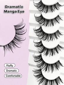 6 Pairs Wet Look Eyelashes Spikes Manga Faux Mink Lashes Y2K Style 3D Fluffy Natural And Dramatic Thick Cross Soft Full Strip Eyelashes Eyelash Extensions Makeup Tool - Black - View 5