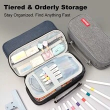 1 pieza Estuche para lápices de gran capacidad, bolsa portátil con cremallera para bolígrafos, bolsa de almacenamiento de papelería minimalista, adecuada para estudiantes, uso escolar y de oficina, esencial de vuelta a la escuela, útiles escolares, estuche para lápices, mochila - Una pieza - Ver 10