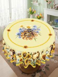 1 pieza - Mantel de estilo vintage con estampado de abeja y flores con ribete de encaje, estampado de acuarela de abeja, girasol, narciso, flores silvestres, mantel de poliéster impermeable, lavable para decoración de restaurante, primavera en el hogar y fiesta del Día de la Madre - Multicolor - Ver 31