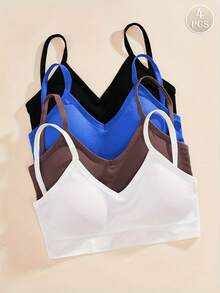 4pcs/Set Women Seamless Striped Camisole Racerback Bras, Sexy & Comfortable Underwire Bras - Multicolor - View 3