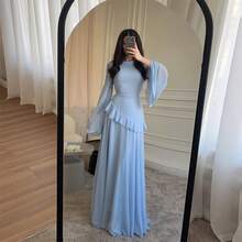 1Pcs Women's New Pure And Alluring High-End Round Neck Slim Fit Long Sleeve Dress - Xanh da trời - Xem 8