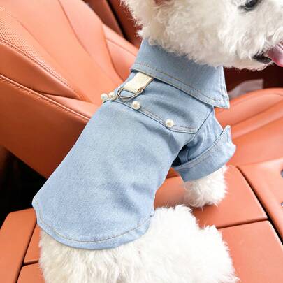 PETCIRCLE 1件宠物衣服，狗狗仿珍珠装饰衬衫，春季新款/套装