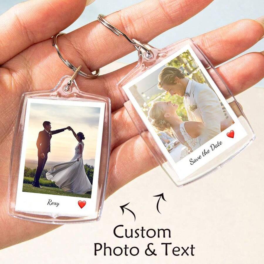 Customizable Acrylic Keychain - Add Your Own Photo And Name, Perfect Gift For Couples, Weddings, Personalized Acrylic Photo Keychain - Customized Name Photo Keychain For Valentine's Day, Birthday, And Daily Use