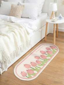 1pc Pink Tulip Letter Plush Carpet, Suitable For Bedroom Decor, Cream Floral Style INS Long Carpet For Living Room, Soft & Comfortable For Home Lounge, Fluffy, Soft, Easy To Clean, Home Decorative Rug - Multicolor - View 17