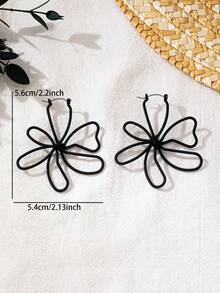 2 pièces/set Boucles d'oreilles florales tressées faites main, convenant pour les vacances et le port quotidien des femmes - Noir - View 5