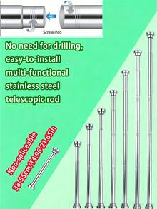 1pc Super Long Stainless Steel Extendable Curtain Rod, Shower Curtain Rod, Window Curtain Rod, Wardrobe Rod, Tension Rod, Drying Rack, Adjustable Curtain Rod, Spring Curtain Rod, No Drilling Required Bathroom Divider Spring Rod - Multicolor - View 28