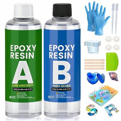 [Self-Leveling Resin] Two-Part Epoxy Resin Beginner Kit, 8/16 Fluid Ounces Per Set, Self-Leveling, Bubble-Free, Non-Yellowing, Easy 1:1 Mixing Ratio, Suitable For Arts, Crafts, Jewelry, River Tables, DIY Projects