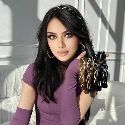 1 chiếc băng đô tóc giả bện xoắn bồng bềnh, chống trượt, đính ngọc trai – Phụ kiện tóc giả bện tổng hợp lý tưởng để rửa mặt, cô dâu và sử dụng hàng ngày.