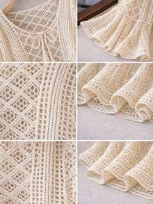 JIANHU 轻盈钩编流苏系带开衫，透气波西米亚风，适合度假、母亲节、节假日和夏季海滩派对。 - 杏色 - 查看 7