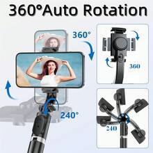 BSLIUFANG 360°拍摄手持稳定器，蓝牙自拍杆带铝合金三脚架，兼容及其他手机视频录制 - 均碼 - 查看 9