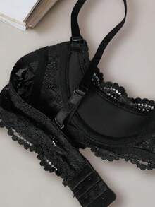 1pc Women's Black Sexy Lace Trim Semi-Cup Bra Underwire With Adjustable Straps Comfortable Lingerie Super Sexy Hot Nightwear Couple Play - 黑色 - 查看 4