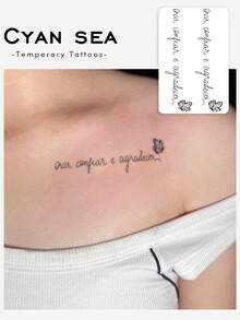 Washable, Waterproof, Sweatproof, Non-Reflective Herbal Temporary Tattoo Stickers, One Sheet, Simple, Trust, Prayer, Gratitude, English Tattoo, Stylish And Cool, Suitable For People, Daily Use, Lasts 3-5 Days. - Black - View 1